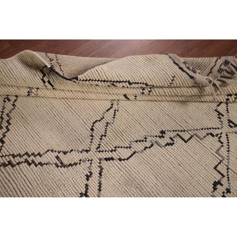 All-Over Trellis Ivory Moroccan Area Rug Handmade Wool Carpet - 7'11"x 11'0"