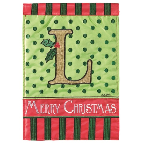 Monogram Merry Christmas Holly "L" Garden Flag 13" x 18" - N/A