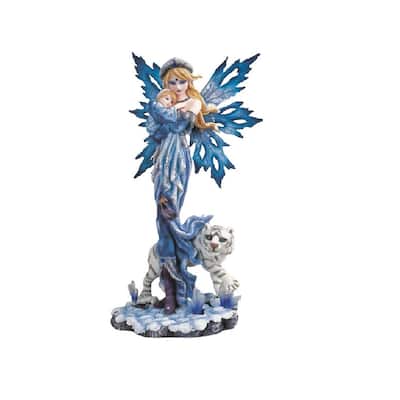Q-Max 12.75"H Snow Fairy with Baby and White Tiger Statue Fantasy Decoration Figurine