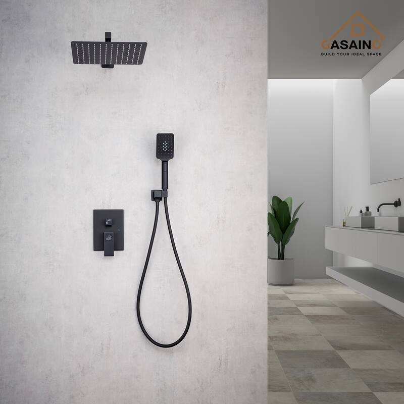 3-Spray Pattern 10 in. Wall Mount Shower System Shower Head and Functional Handheld, Matte Black (Valve Included) - 10 inch