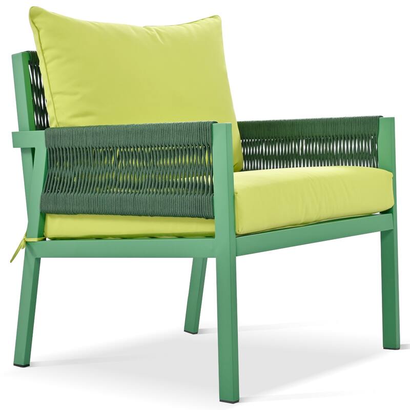 4-Piece Outdoor Patio Rope Conversation Sofa Set with Tempered Glass Table