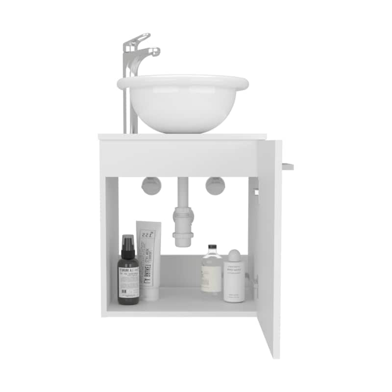 Floating,Wide One-Door Cabinet Vanity,With Wessel Sink And One Shelf, Bathroom Storage,White