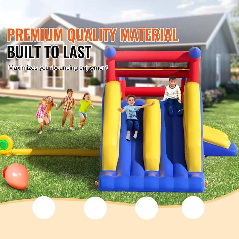 Inflatable Outdoor Trampoline Jumping Bouncer Playhouse with Blower and Slide Ideal for Kids - 183.1” x 102.4” x 92.5”