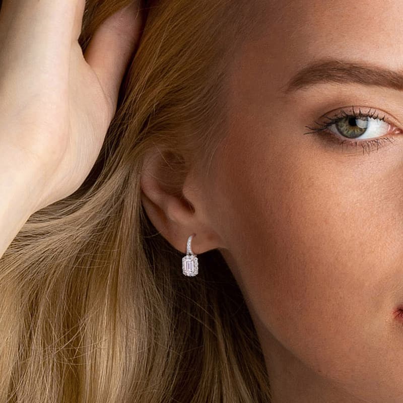 Miadora 1 5/8ct DEW Octagon-cut Moissanite Halo Drop Leverback Earrings in Sterling Silver