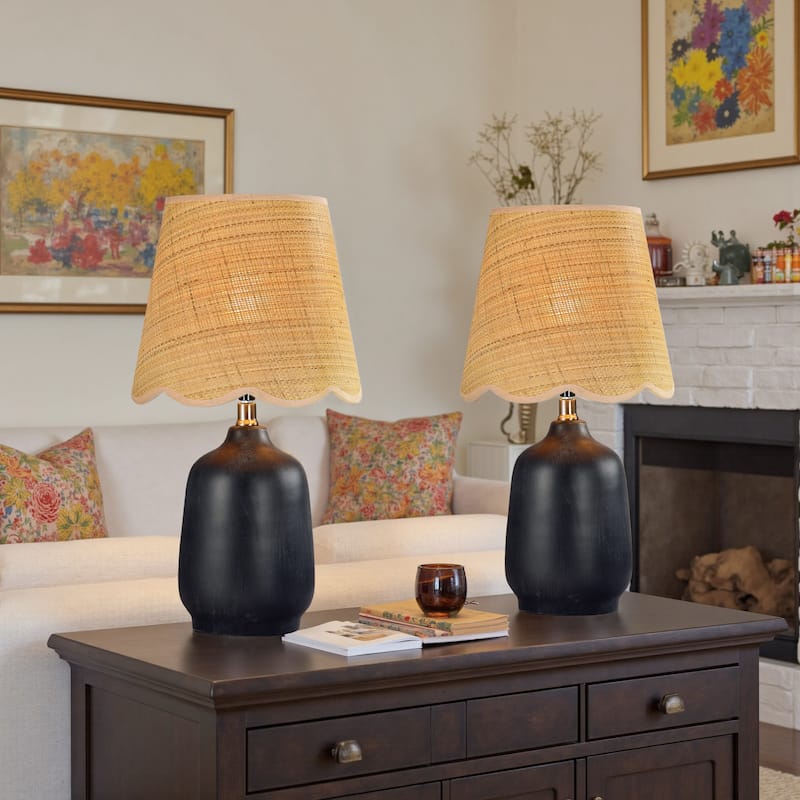 18.9" Ceramic LED Table Lamp, Living Room Lamps For End Tables - Black-Set of 2 - 10.1"W X 10.1"D X 18.7"H