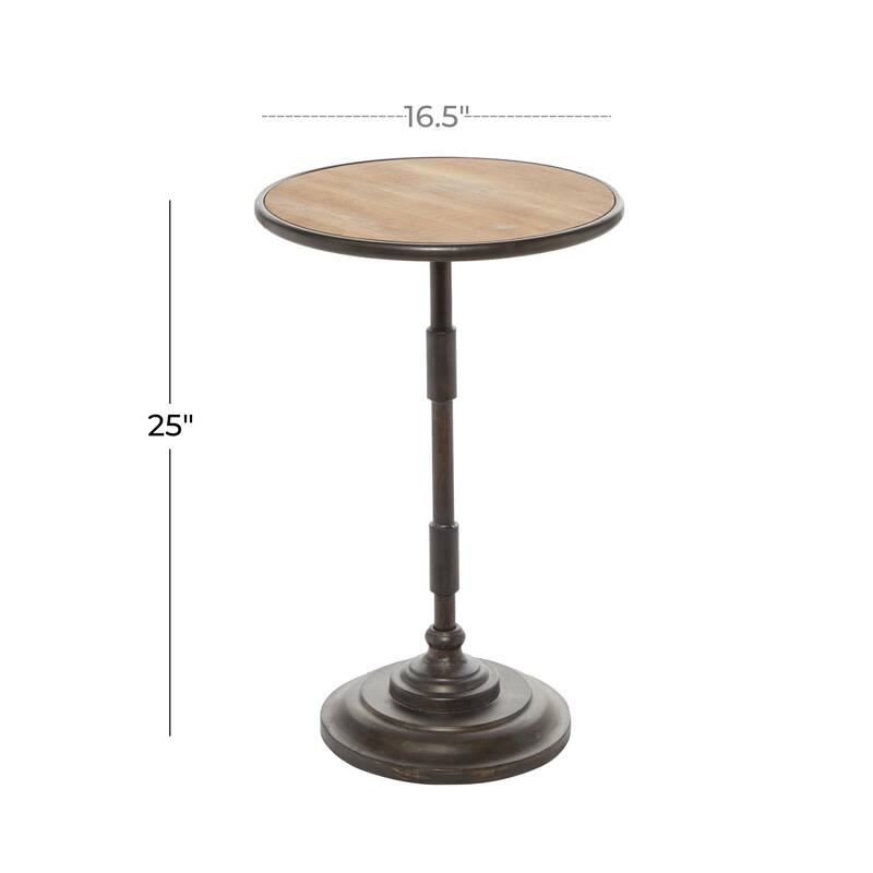 Bronze Metal Side End Accent Table with Brown Wood Top