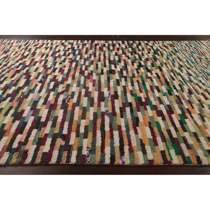 Checkered Moroccan Oriental Wool Area Rug Handmade Living Room Carpet - 10'1" x 14'6"