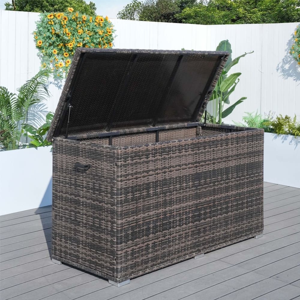 Outdoor 296 Gallon Large Rattan Deck Storage Box by Abrihome