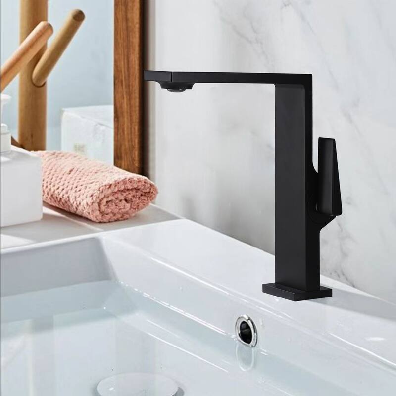 Deck Mounted Right-angle Bathroom Faucet Single Hole with Single Handle, Black/Gold/Grey