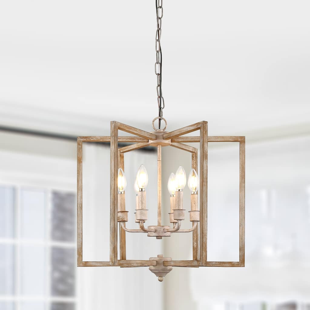 Bella Depot 15.7" 6-Light Wood Chandelier Adjustable Pendant Light for Dining Room Bedroom
