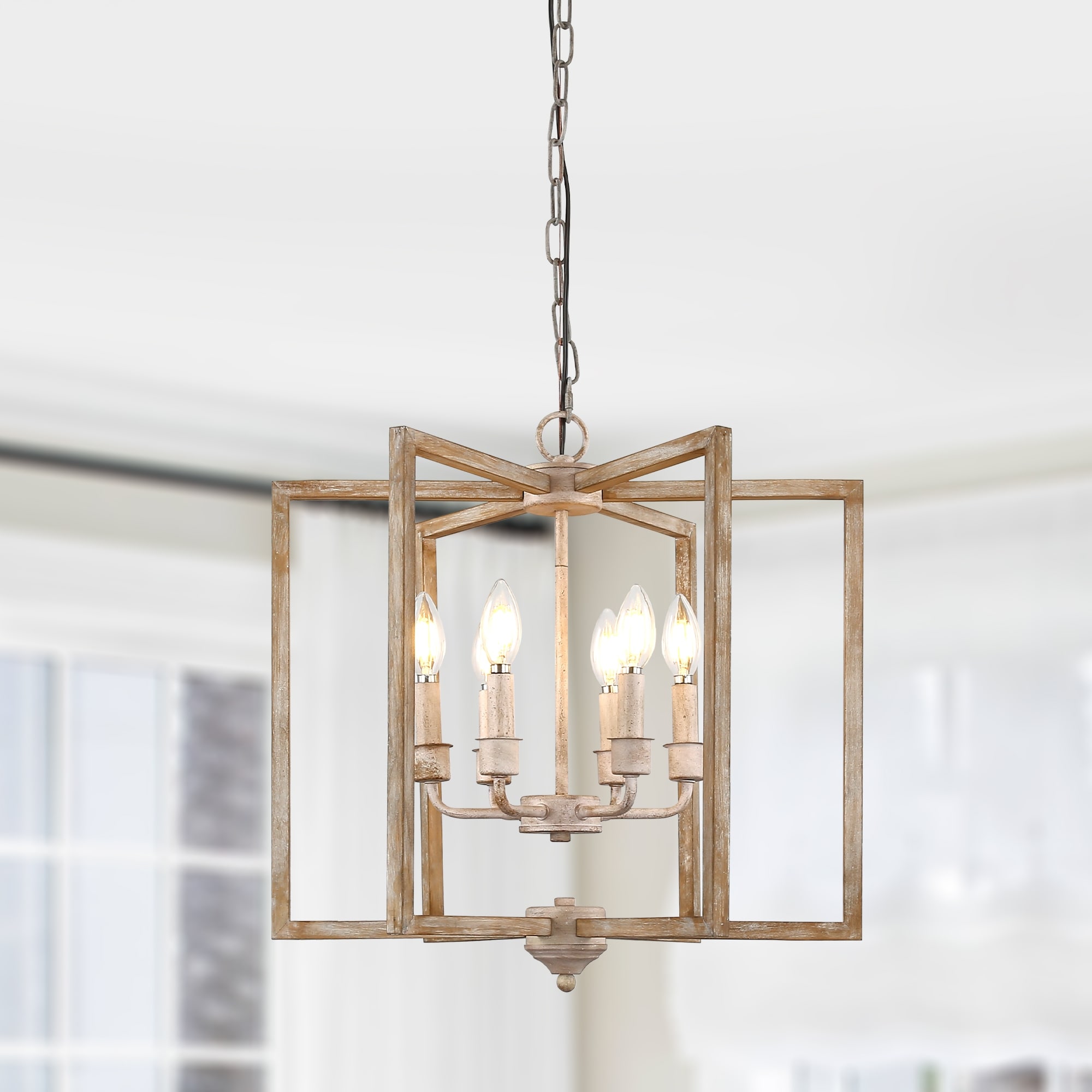 Bella Depot 15.7" 6-Light Solid Wood Chandelier Adjustable Pendant Lighting for Dining Room Bedroom Kitchen Island
