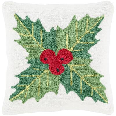 Thatcham 18 in. White Winter Plant Holiday Throw Pillow Cover