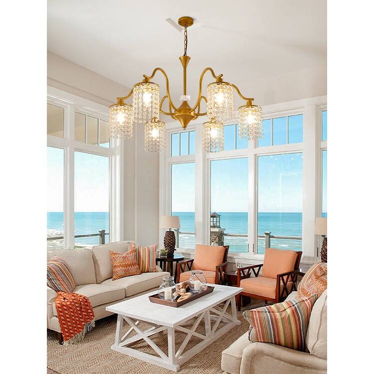 Modern Farmhouse Vintage Crystal Chandelier, 6-Light Rustic Kitchen Island Light Fixture