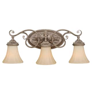 Avenant 3-Light 23 in. W French Bronze Bathroom Vanity Lighting Fixture, Amber Scavo Glass Shade, Dimmable, LED Compatible Wall