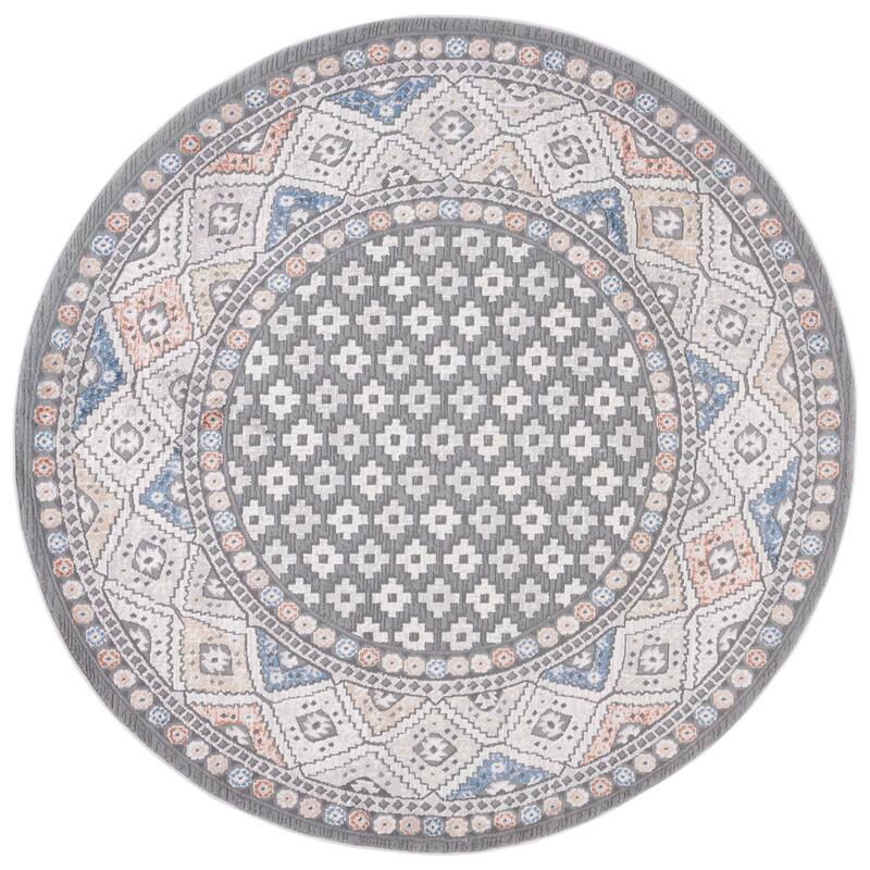 SAFAVIEH Handmade Eternal Sheema Boho Rug - 6'7" Round - Grey/Blue Rust