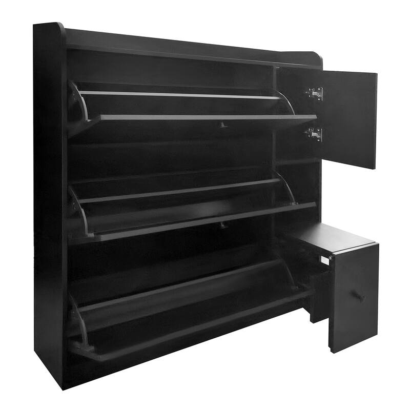 Versatile Shoe Cabinet with 3 Flip Drawers and Pull-down Seat