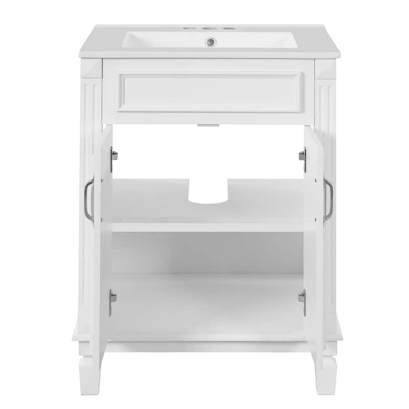 Bathroom Vanity with Sink, Solid Wood Bathroom Storage Cabinet, Bathroom Cabinet with 2 Soft-Closing Doors & Adjustable Shelf