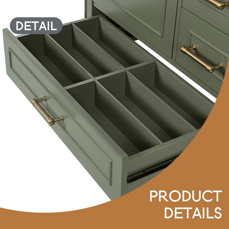 Bathroom Vanity with Ceramic Sink, Soft-Close Door with Built-in Shelf, Deep Drawer, Standard Drawer, Long Divider Drawer