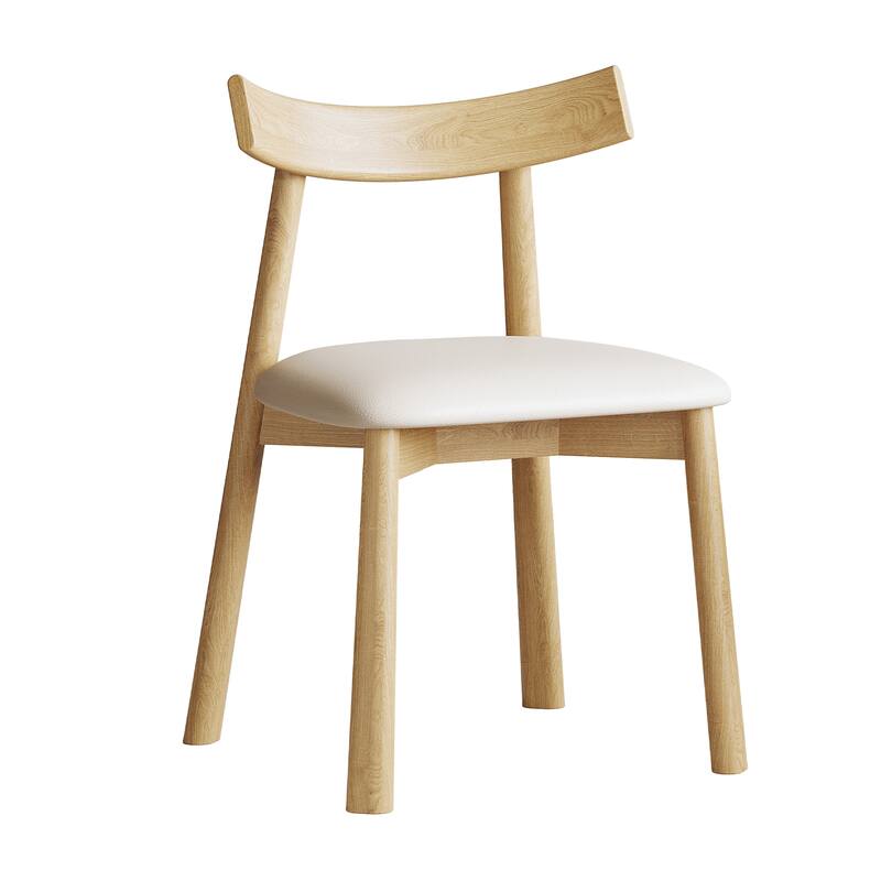 Minimalist Upholstered Dining Chair Set of 2 Wooden Dining Room Chairs Accent Chair with Faux Leather Seat and Open Backrest