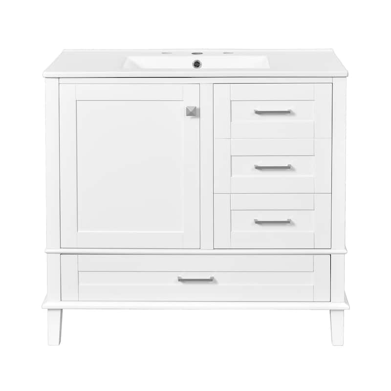 GDFStudio - Aurea Wood & Ceramic 36" Bathroom Vanity with Sink, Soft-Close Door & 3 Drawers