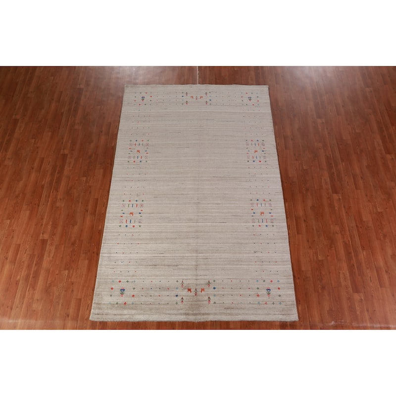 Tribal Gabbeh Oriental Area Rug Hand-Knotted Wool Carpet - 5'9"x 9'0"