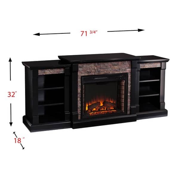 dimension image slide 0 of 2, SEI Furniture Hay River Black Electric Fireplace with Bookcases