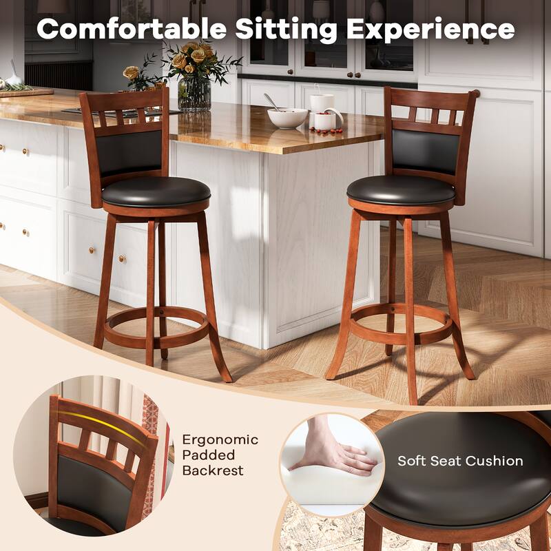 Gymax Wood Swivel Bar Stools Set of 4 w/ Faux Leather Upholstered Seat