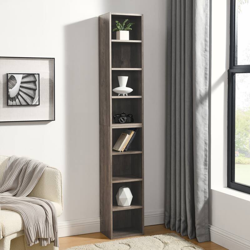 8-Tier Media Tower Rack, CD DVD Slim Storage Cabinet with Adjustable Shelves, Tall Narrow Bookcase Display Bookshelf