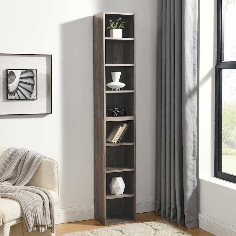 Anmytek White Wave Design Ladder Shelf - 8 Tier Tall Narrow Bookcase for Small Spaces with Anti Tip Kit