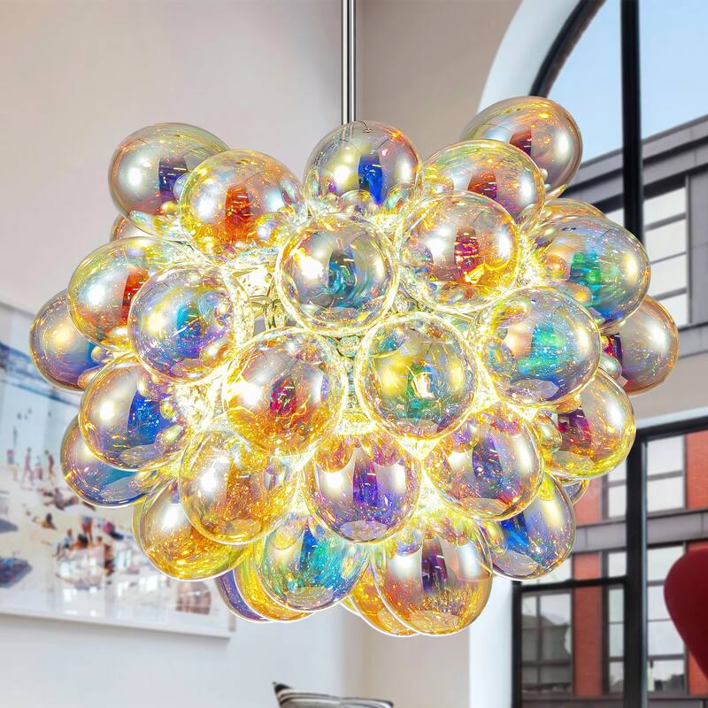 6-Light Glam Sputnik Cluster Glass Globe Bubble Chandelier with Iridescent Accents