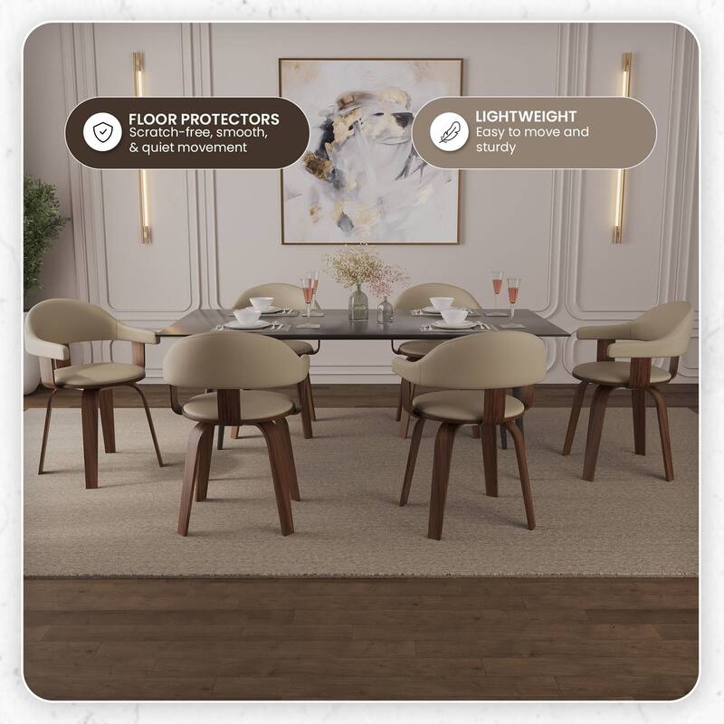 Leather Dining Chair in Solid Wood Accent Arm Chair Open Curved Back Design