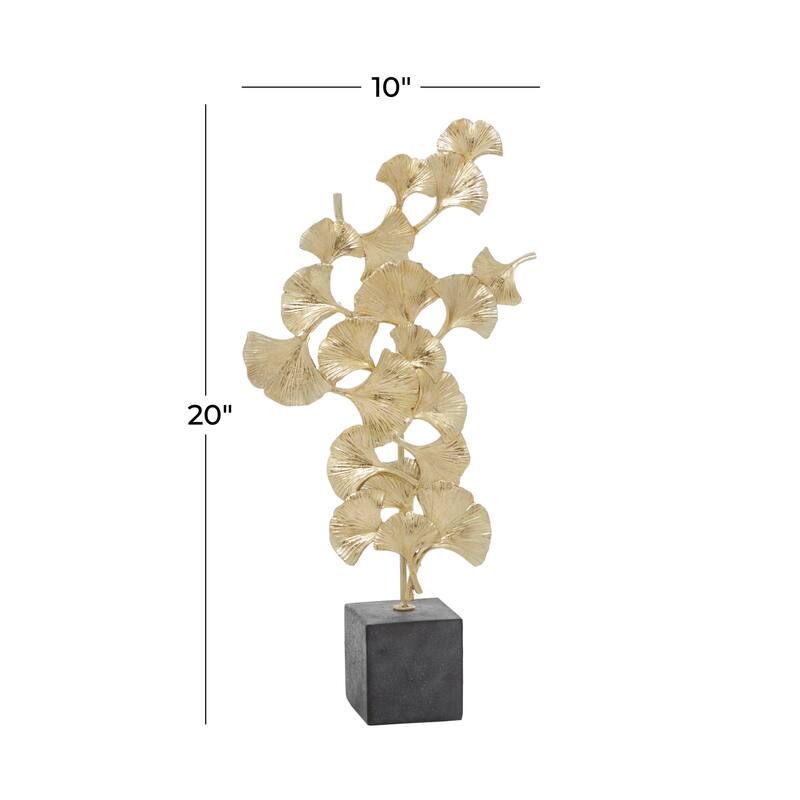 Polystone Floral Decorative Sculpture with Black Block Base - Silver or Gold - Roche River Decor