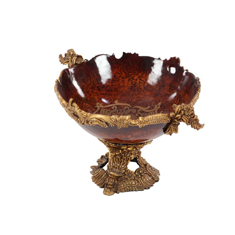 Gold Polystone Intricately Carved Arabesque Leaf Decorative Decorative Bowl