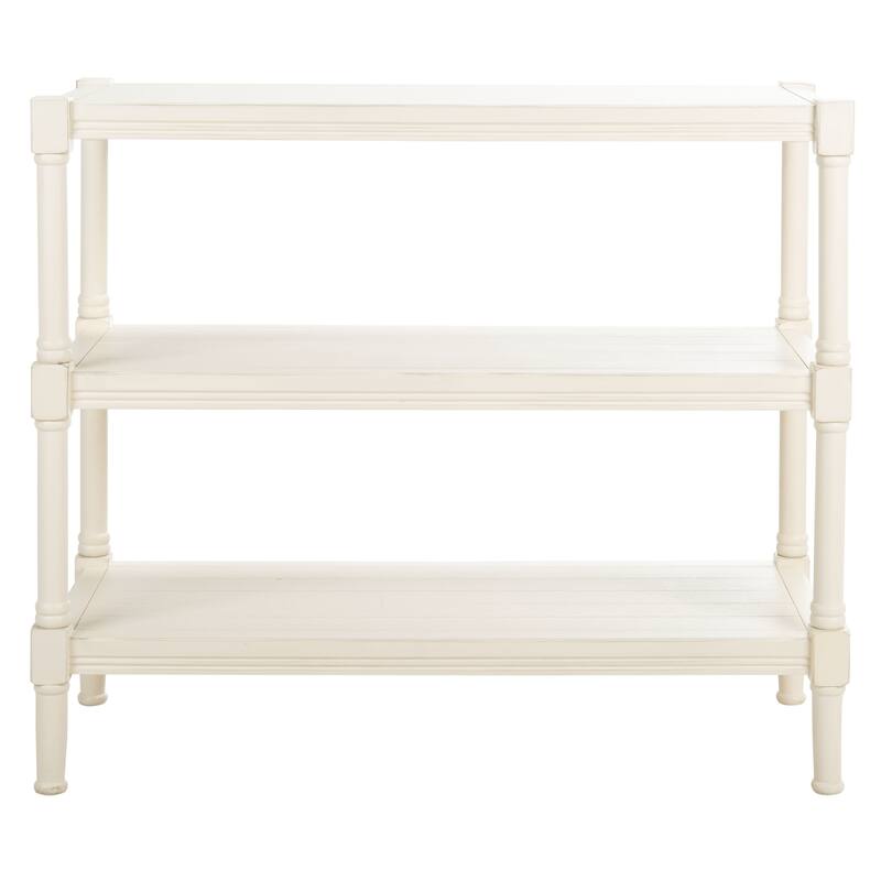 SAFAVIEH Olevia 3-Shelf Console Table - 33.8" W x 13.8" L x 29.5" H - 34Wx14Dx30H - Distressed White