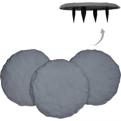 15.5" Circular Stepping Stones, Slate Grey Resin for Outdoor Walkway