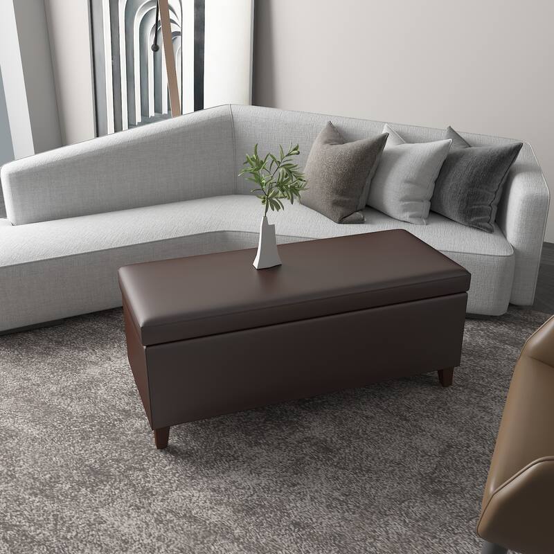 Adeco Rectangle Storage Ottoman Tufted Bench Footstool Lift Top - Dark Brown