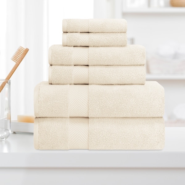 Superior Soft and Absorbent Zero Twist Cotton 6-piece Towel Set - Ivory