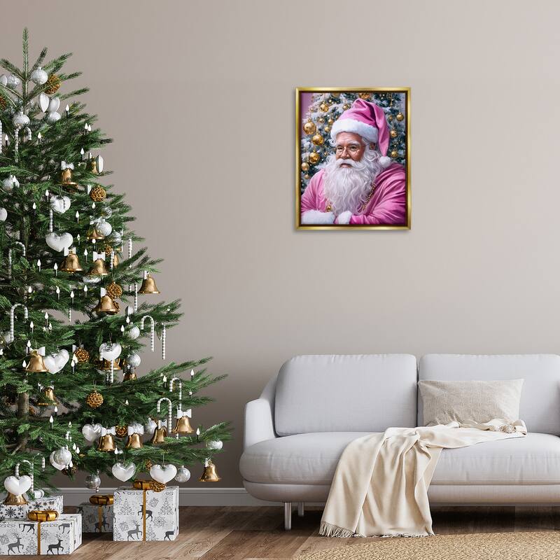 Stupell Traditional Santa in Pink Framed Floater Canvas Wall Art Design By Tabz Jones