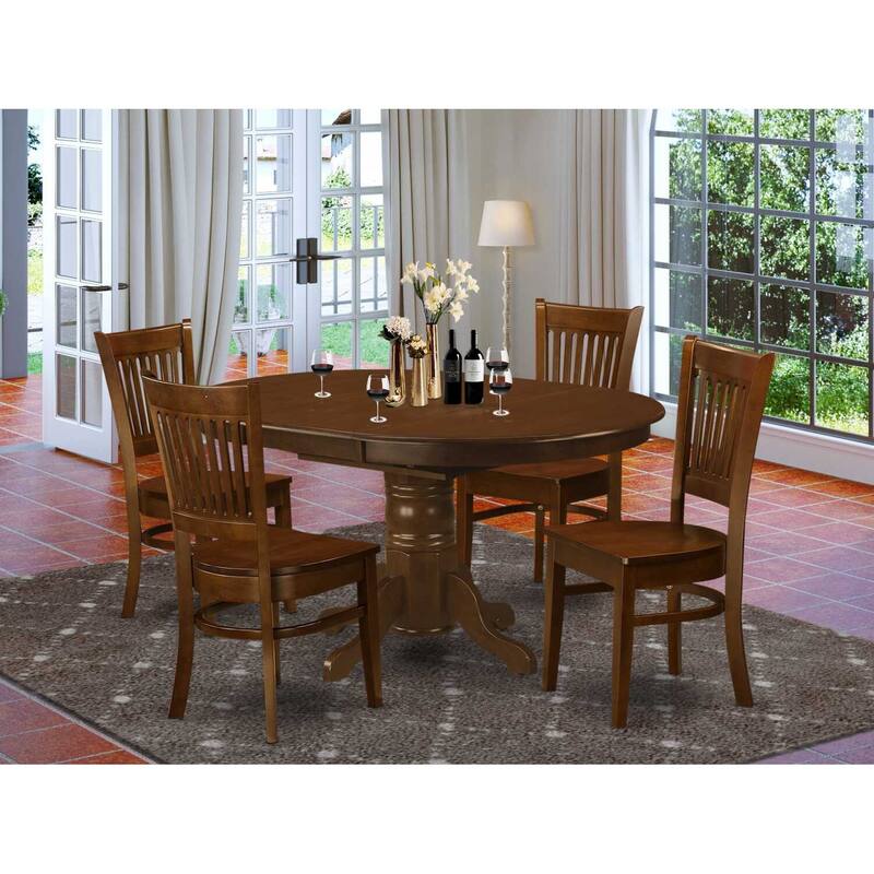 Luxury Espresso Kitchen Table Set - Butterfly Leaf, Ladder-Back Chairs, Solid Asian Hardwood, Pedestal Table, Seats Four