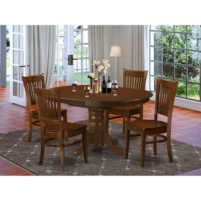 Luxury Espresso Kitchen Table Set - Butterfly Leaf, Ladder-Back Chairs, Solid Asian Hardwood, Pedestal Table, Seats Four