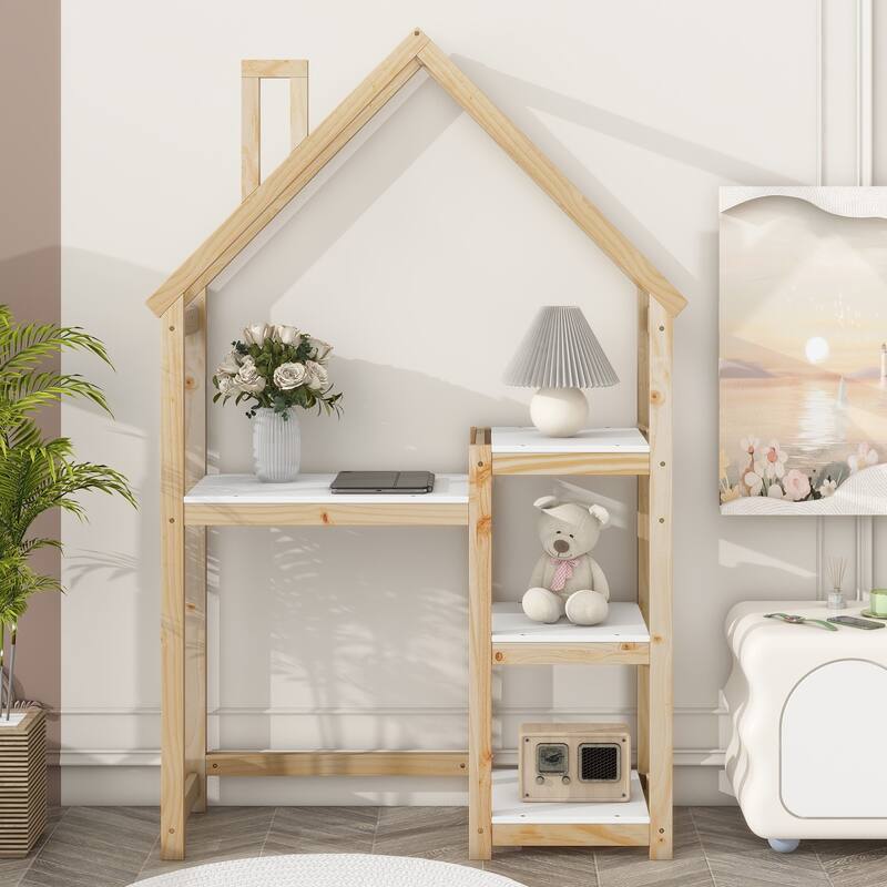 House-shaped Wooden writing Desk,Kids study Table,Bookshelf & Toy Storage