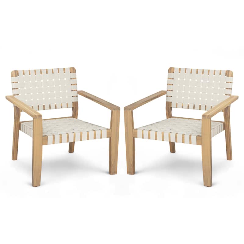 Christopher Knight Home - Hilary Acacia Wood Woven Rope Outdoor Club Chairs, Set of 2