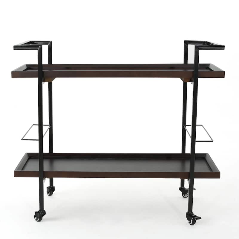 Gerard Modern Industrial 2-Tier Wood Bar Cart with Wheels by Christopher Knight Home - 38.00" W x 16.10" D x 33.00" H