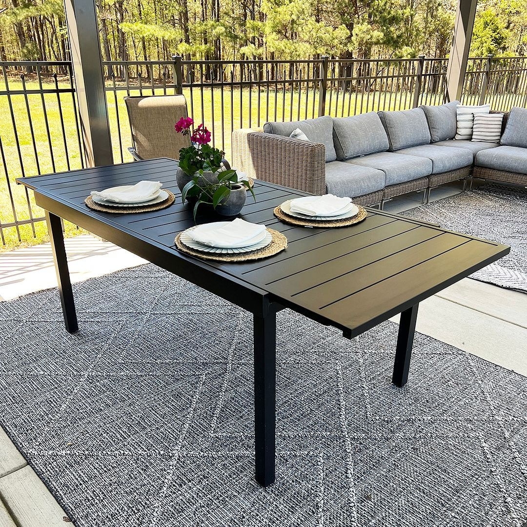 PHI VILLA Expandable Outdoor Dining Table Adjustable Metal Patio Garden Table for 6 8 Person Black