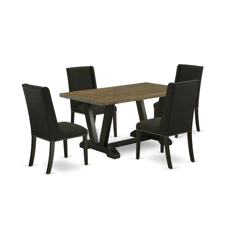 5-Piece Kitchen Table Set with 4 Parsons Chairs - Black Dining Room Table & Chair Set - 60