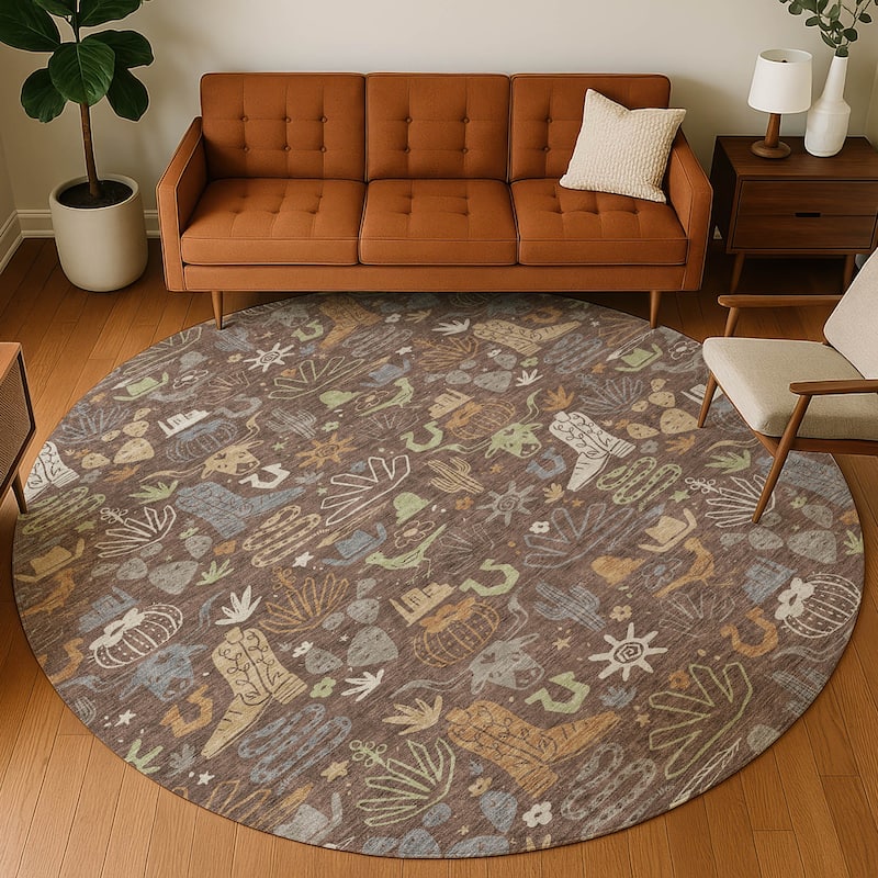 Machine Washable Indoor/ Outdoor Modern Ranch Chantille Rug