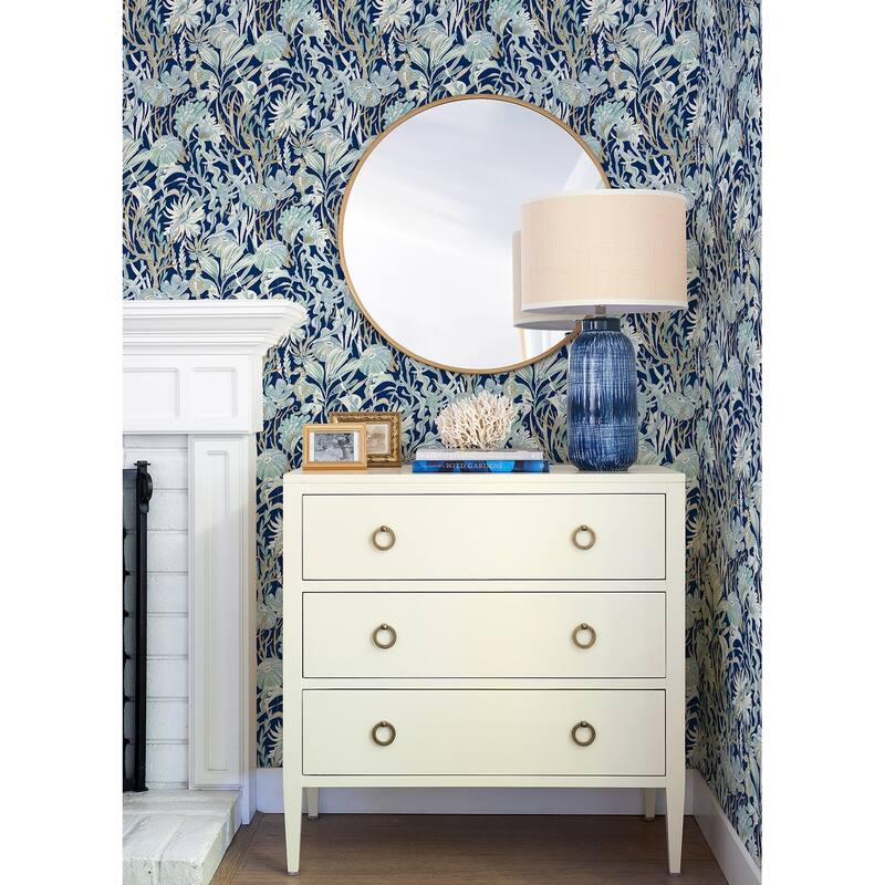 Chesapeake Kelp Garden Navy Tropical Reef Wallpaper