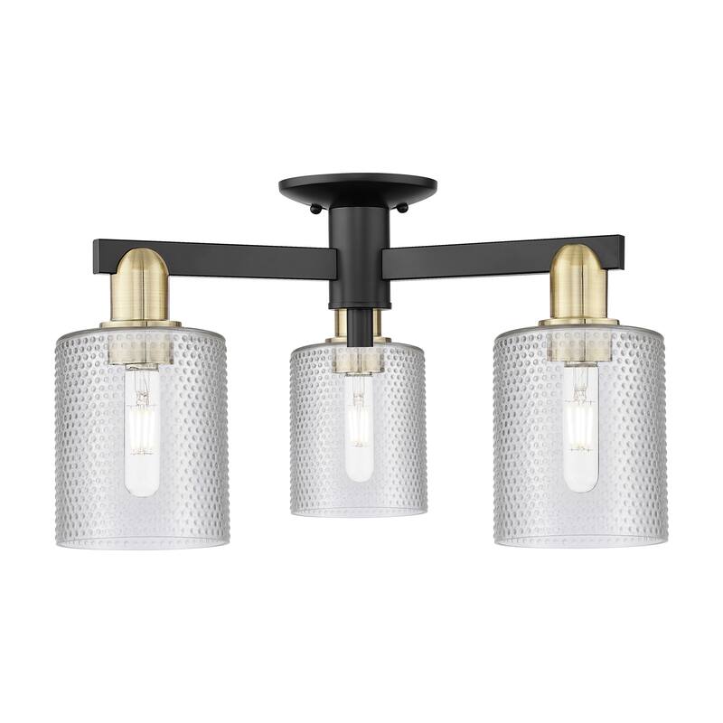 Innovations Lighting Endless Possibilities Arcadia - Cobbleskill - 3 Light 23" Semi-Flush Mount - Clear/Black Antique Brass