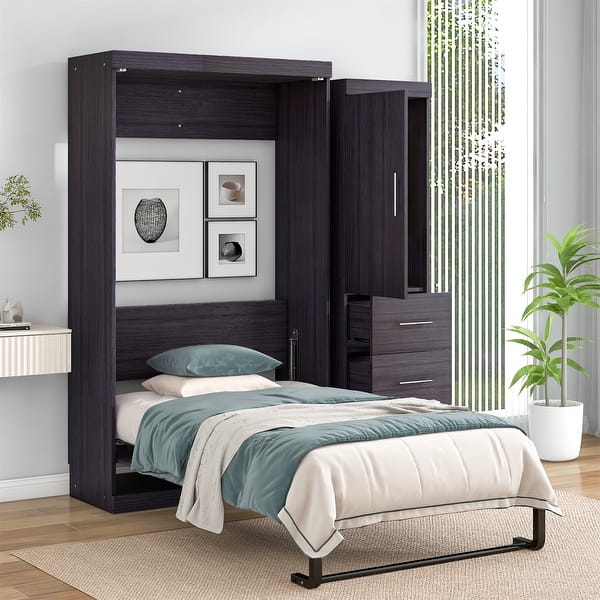 Gray Twin Murphy Bed with Convertible Storage Wardrobe Bed
