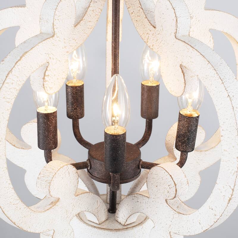 5-Light Country Wood Chandelier Light Fixture for Kitchen Island Dining Room